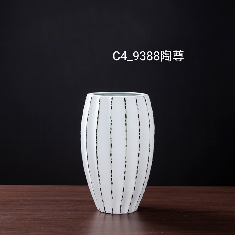 景德镇厂家直销新中式现代简约线条白色花瓶餐桌软装饰品餐厅酒店细节图