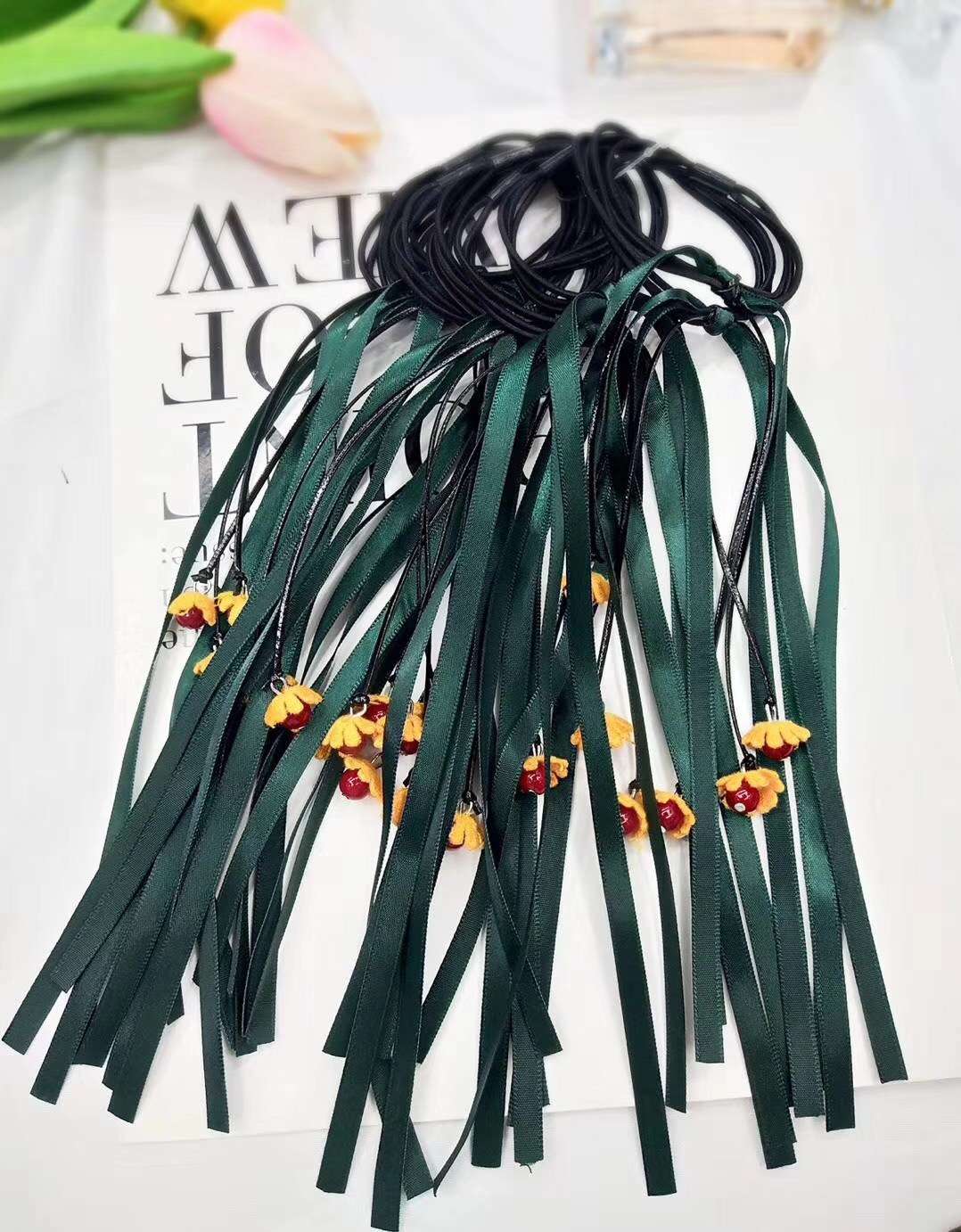 رباط جلدي طويل بالنجوم، رباط بشعر بالغ، حبل شعر جميل Item Picture