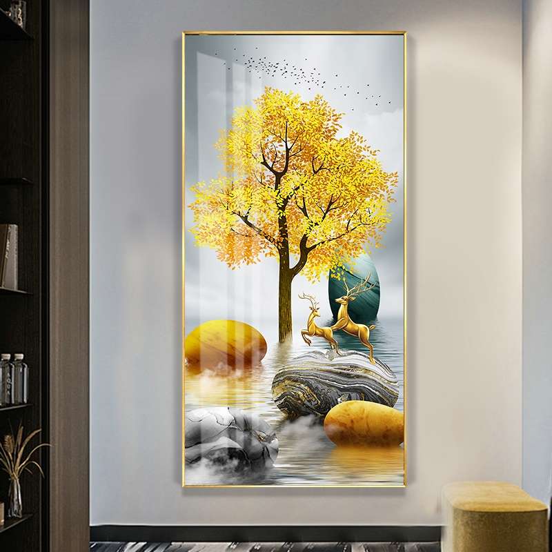 现代轻奢客厅入户玄关画简约北欧美式沙发背景晶瓷画幸福树详情图1