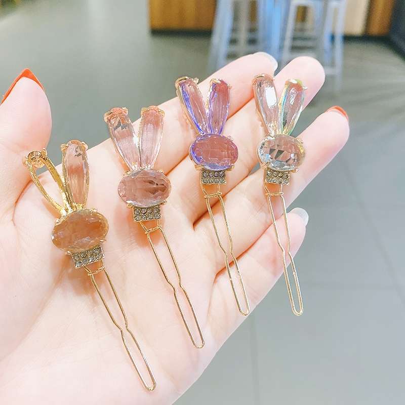 网红水钻兔子发夹少女发饰侧边刘海夹小女孩可爱顶夹发卡发饰韩国详情图1