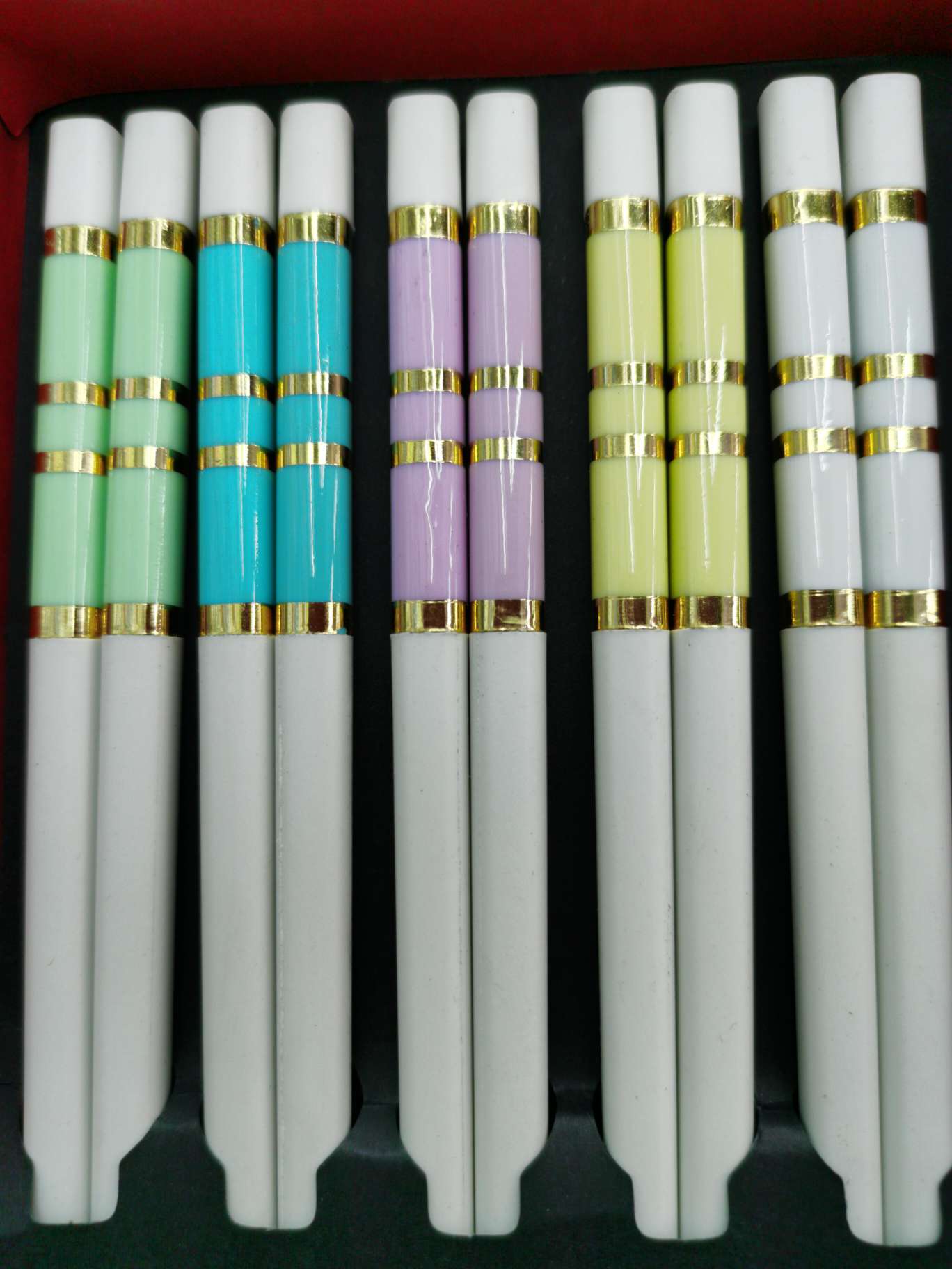 合金筷5色5双包装礼品盒套装合金筷子防霉防滑耐高温消毒筷子白底实物图