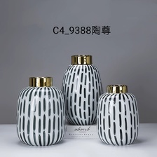 景德镇新中式轻奢手绘水墨纹陶瓷花瓶 简美家居样板间客厅插花陶罐花器