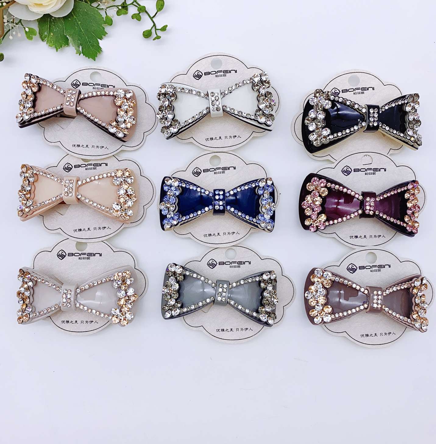 High-end hair clips, head clips, top clips and spring clips made of acetic acid board and Czech diamond