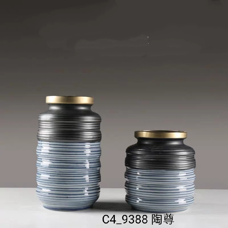 景德镇花瓶摆件小清新新欧式镀金小口花器客厅陶瓷插花干花电视柜