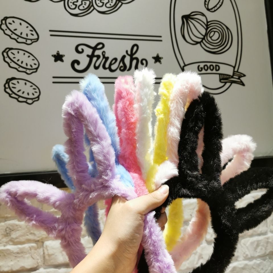 Autumn and winter thickened plush hair band cute sweet rabbit ears girl heart band net red face candy color hair accessories thumbnail