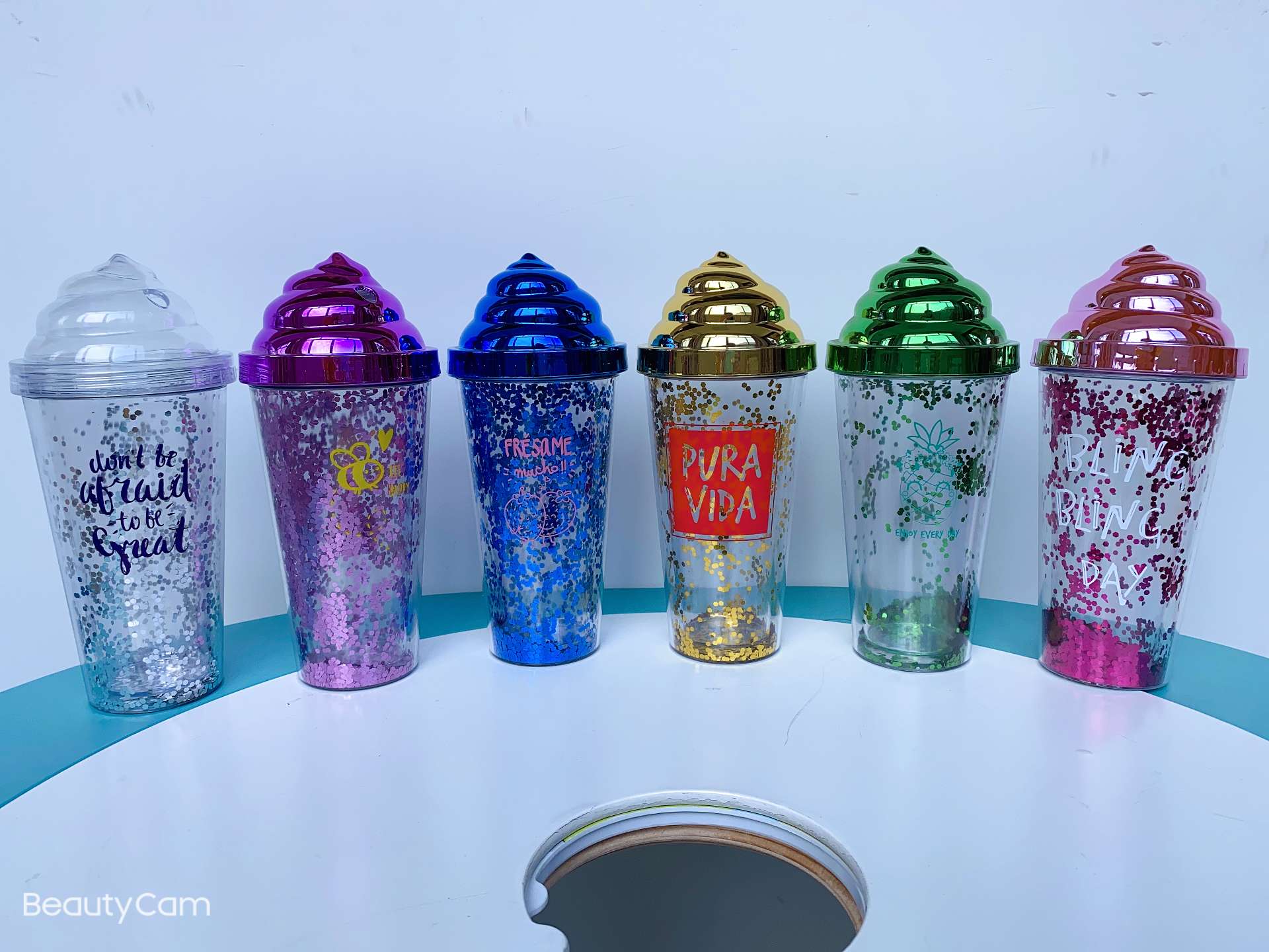 Plastic cups, straw cups, ice cream LIDS, double-layer plastic straw cups, electroplated LIDS, glitter powder, customizable