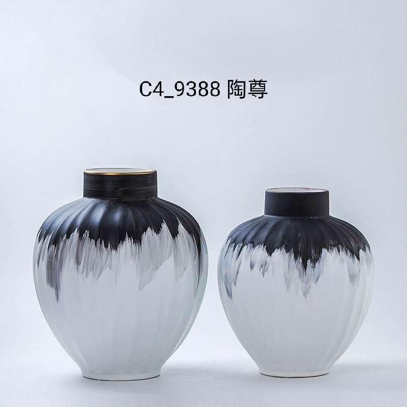 Jingdezhen Northern Europe Living Room Matte Black And White Vase Ceramic Flower Arrangement Decoration Simple Modern Window Creative Dried Flower Decoration