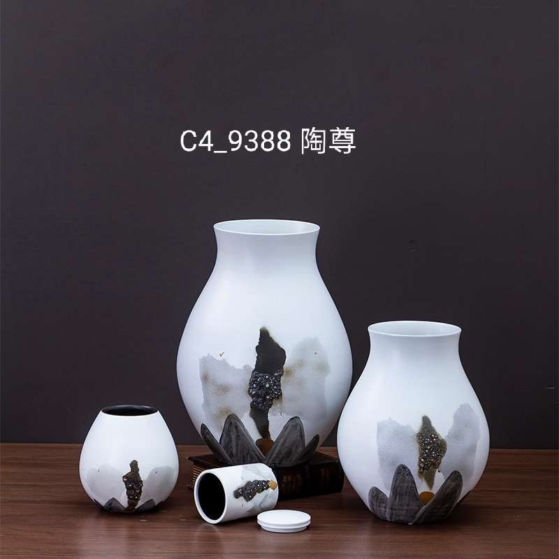 Jingdezhen Ceramic Flower Ware Northern Europe Small Vase Table Top Dry Flower Arrangement Decoration Piece Living Room Simple Chinese Tv Cabinet