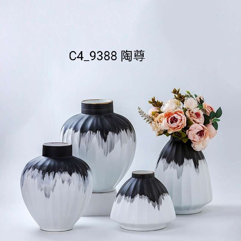 Jingdezhen Northern Europe Living Room Matte Black And White Vase Ceramic Flower Arrangement Decoration Simple Modern Window Creative Dried Flower Decoration undefined