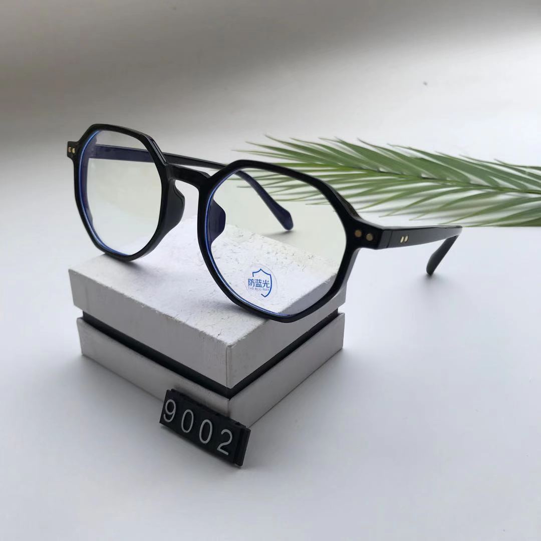9002 in-stock popular model, personalized irregular ultra-light TR material, multi-color mixed optical frame, anti-blue light, can be matched with myopia glasses