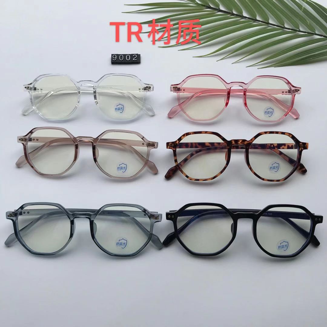 9002 in-stock popular model, personalized irregular ultra-light TR material, multi-color mixed optical frame, anti-blue light, can be matched with myopia glasses detail image 1