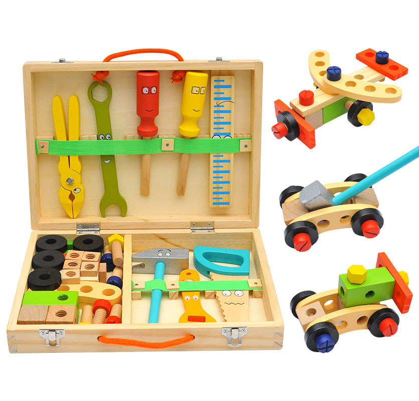 木质卡通diy工具箱玩具儿童工具套装玩具多功能螺母组合维修工具详情图4