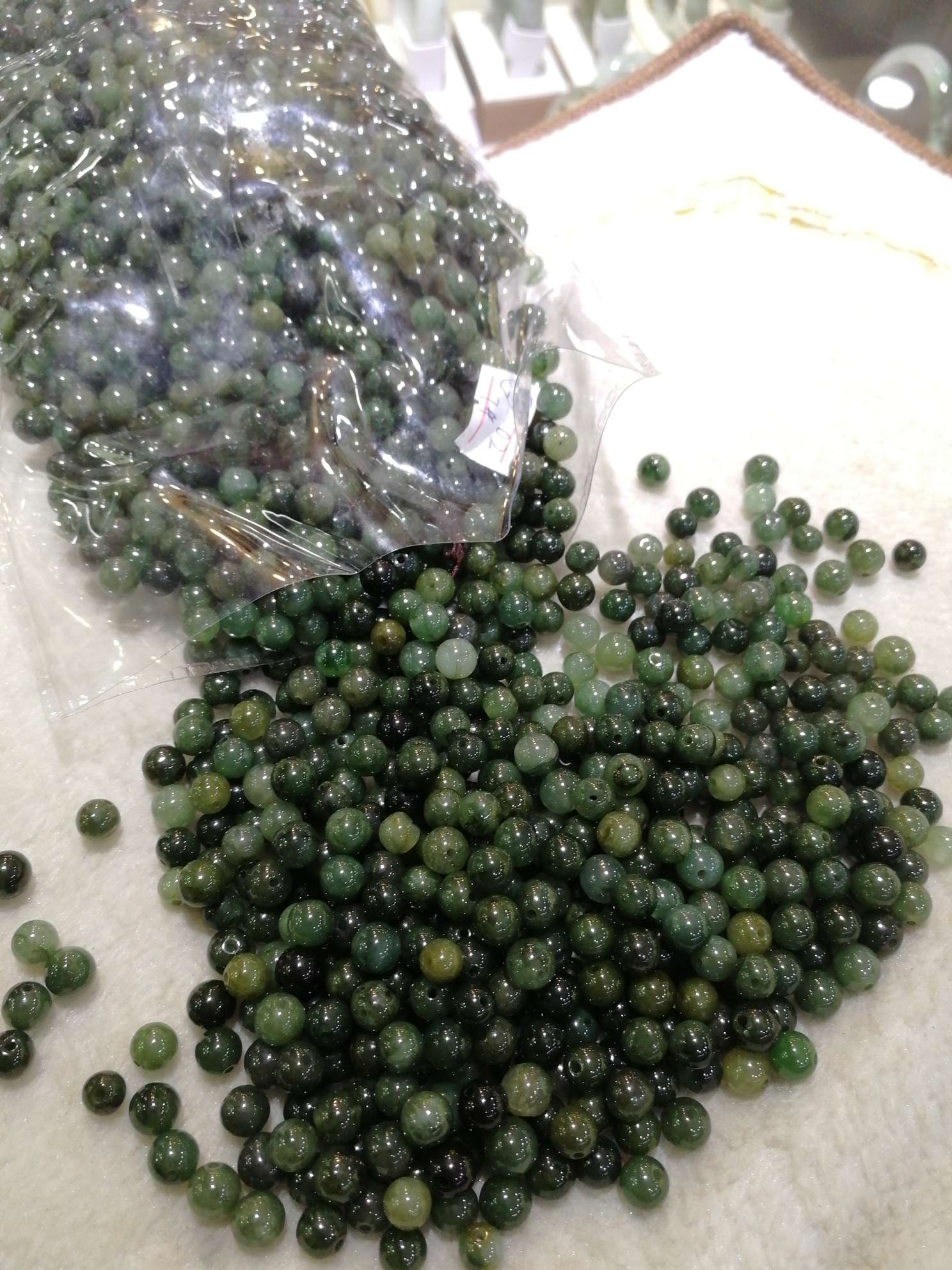 天然翡翠缅甸玉珠宝玉石圆珠7mm油青珠配件