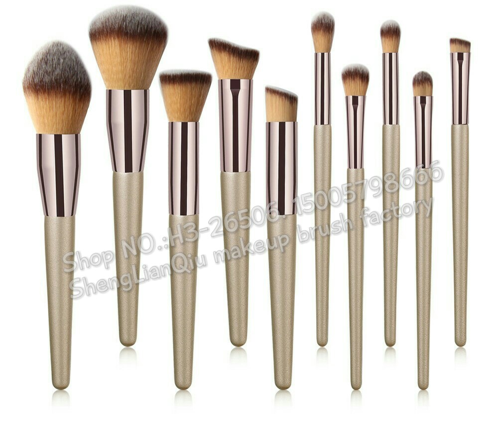 Shenglian Ball Makeup Brush Factory Direct sales of 10 champagne-colored makeup brushes, best-selling on Amazon, cross-border e-commerce cooperative factory details Picture