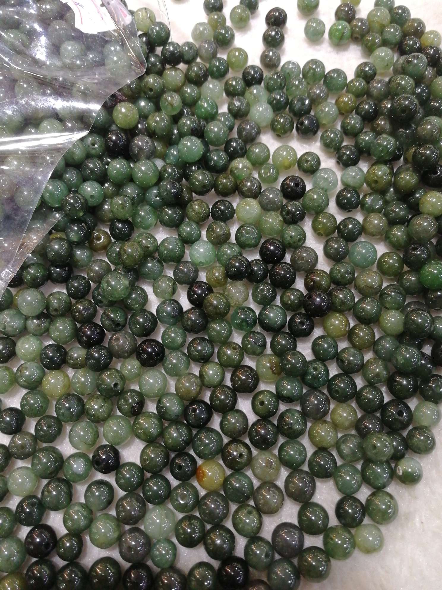 天然翡翠缅甸玉珠宝玉石圆珠7mm油青珠配件细节图