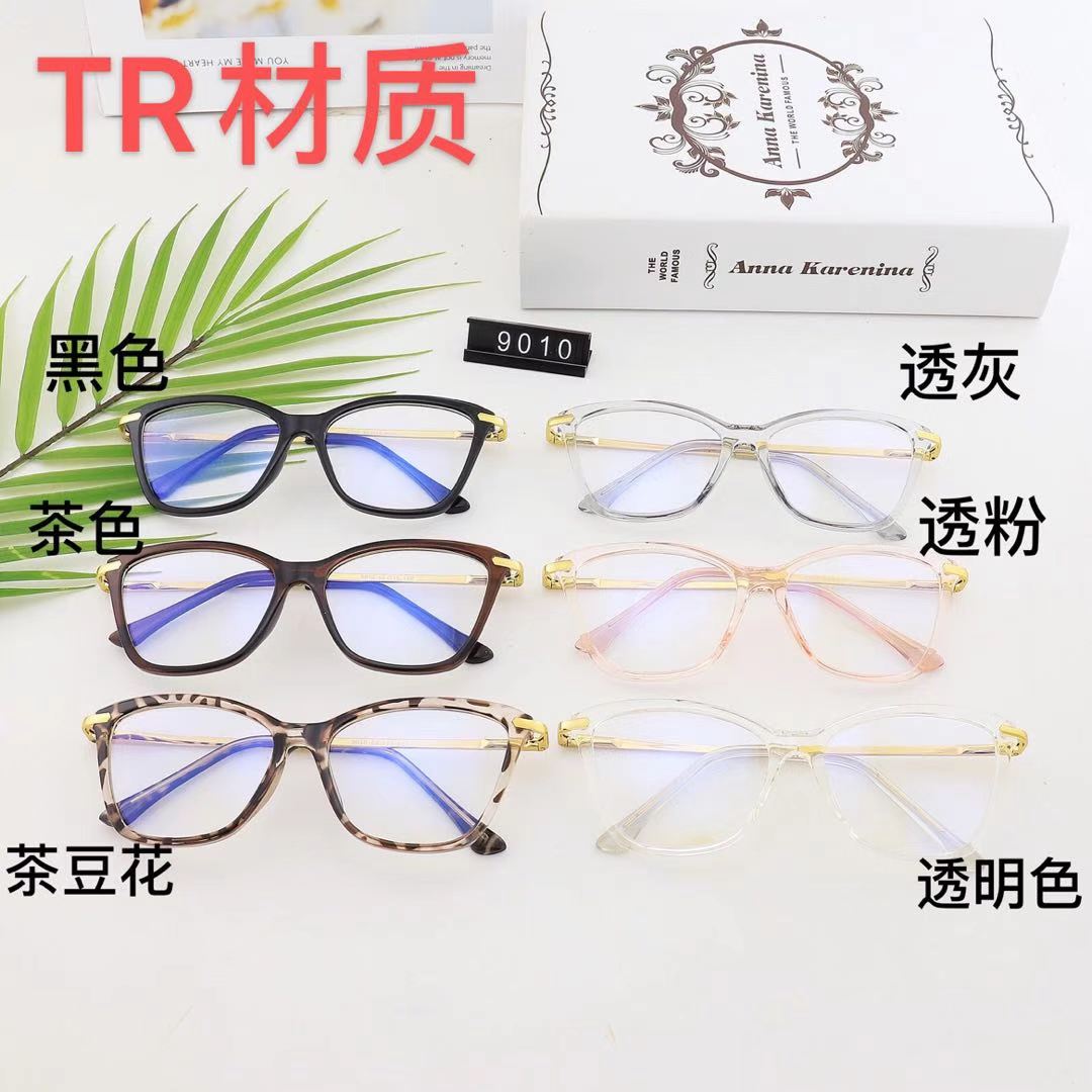 9010 in-stock popular model, personalized irregular ultra-light TR material, multi-color mixed optical frame, anti-blue light, can be matched with myopia glasses details Picture