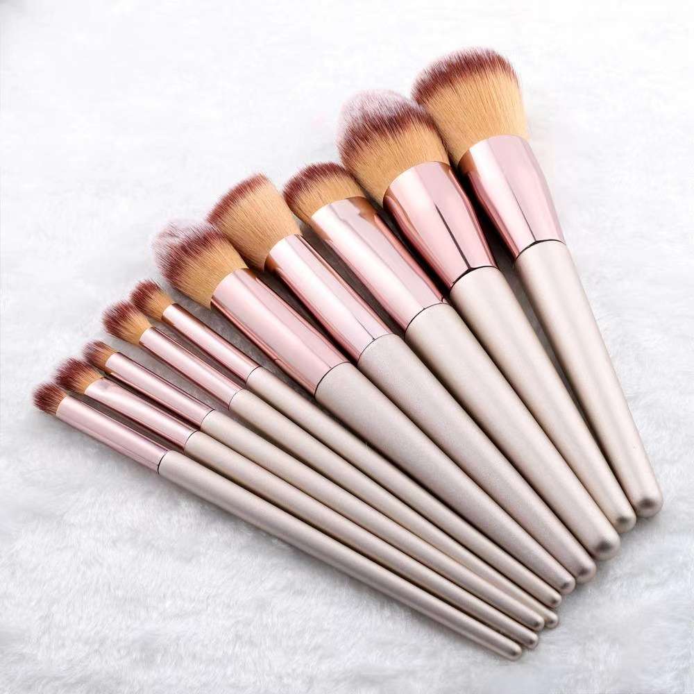 Shenglian Ball Makeup Brush Factory Direct sales of 10 champagne-colored makeup brushes, best-selling on Amazon, cross-border e-commerce cooperative factory Specification image