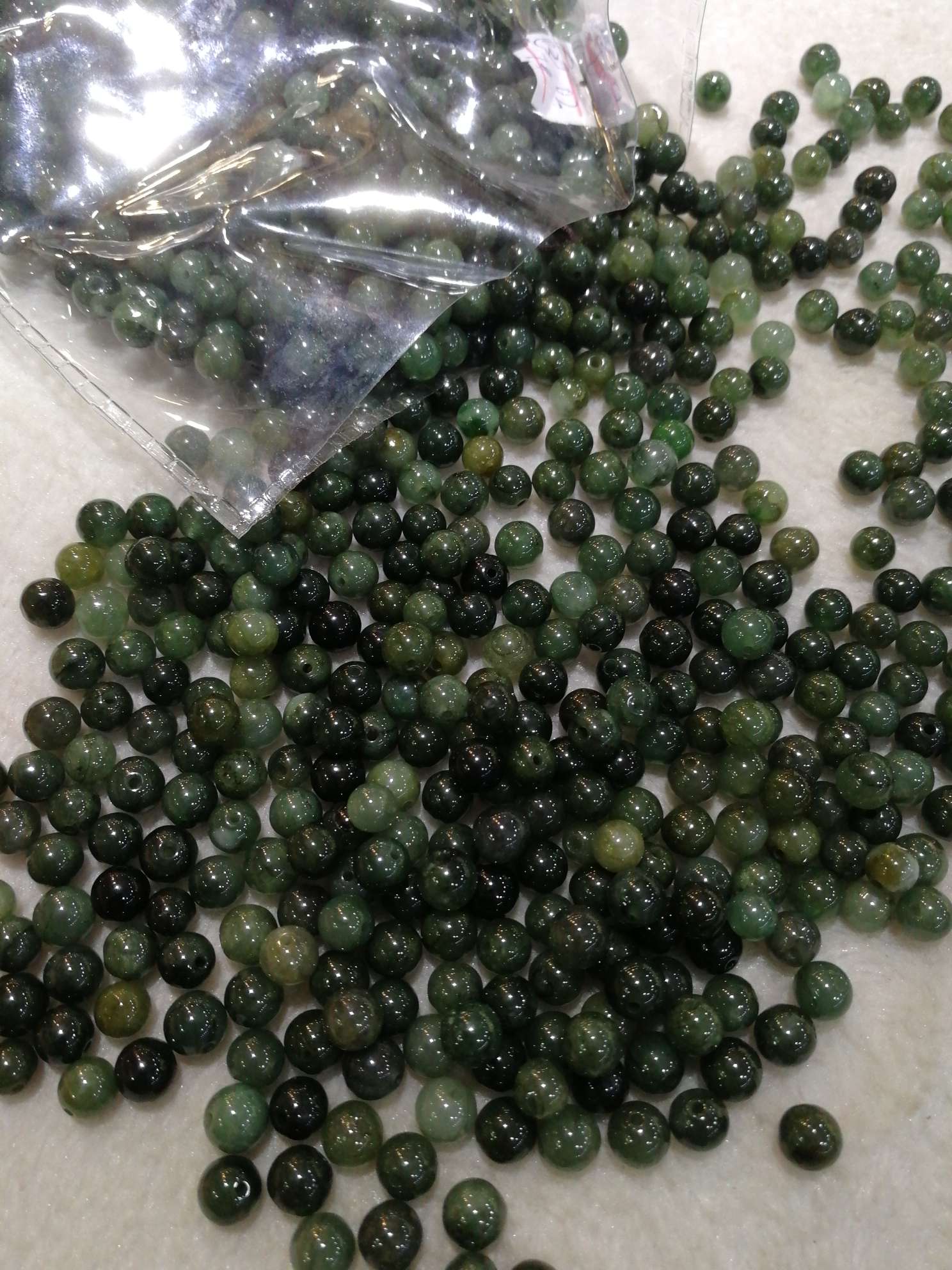 天然翡翠缅甸玉珠宝玉石圆珠7mm油青珠配件详情图1