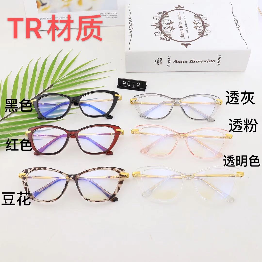 9012 in-stock popular model, personalized irregular ultra-light TR material, multi-color mixed optical frame, anti-blue light, can be matched with myopia glasses details Picture