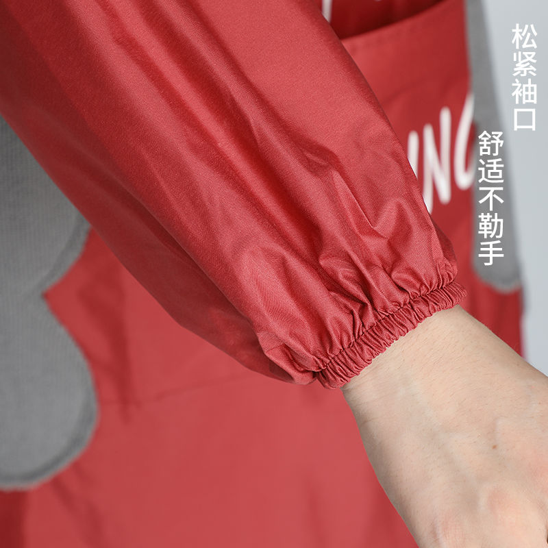 Washable hands bear printed long-sleeved apron cover for women, waterproof and oil-resistant work clothes, cartoon couple, cute apron girl detail image 3