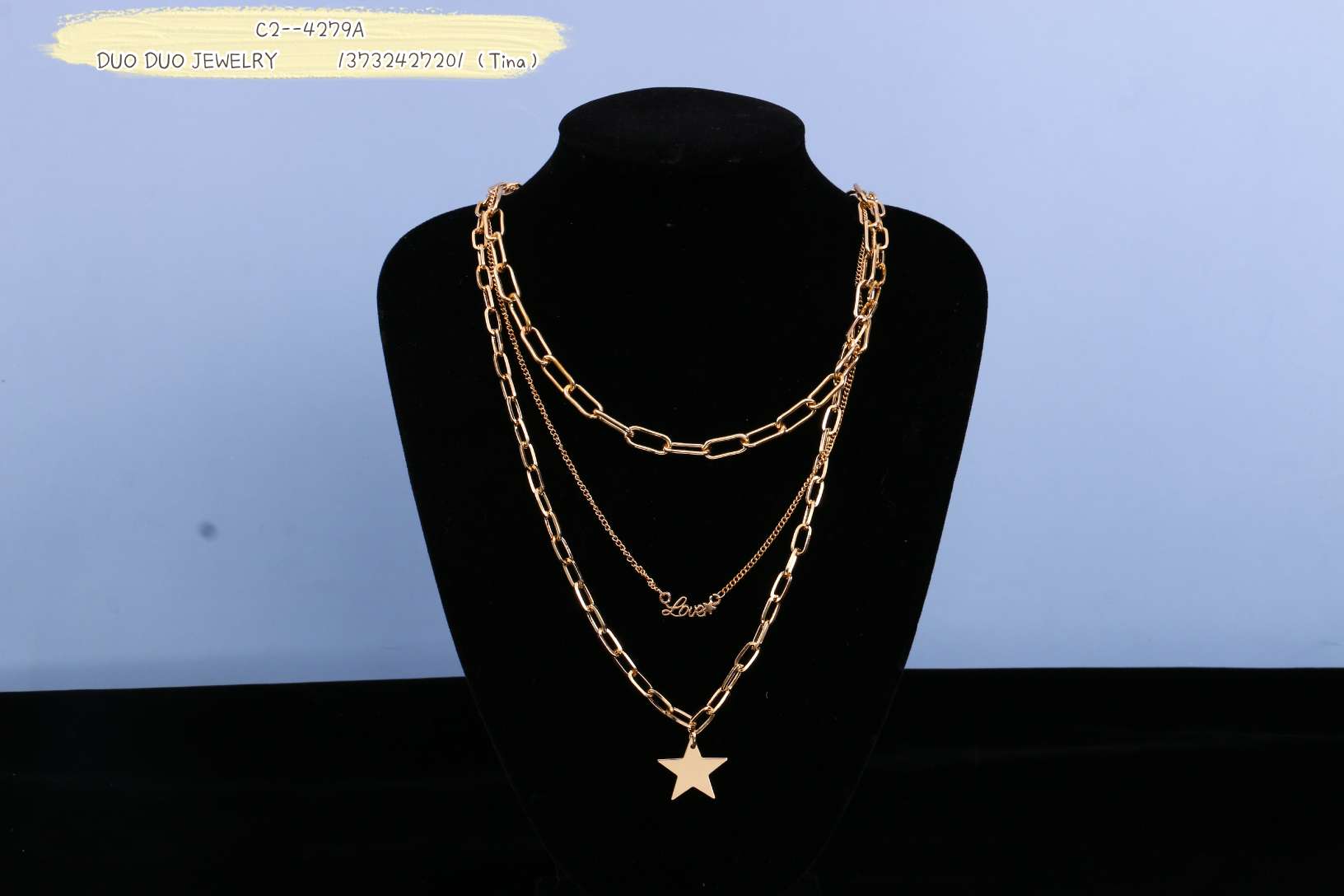 European and American style multi-layered necklace with five-pointed star pendant