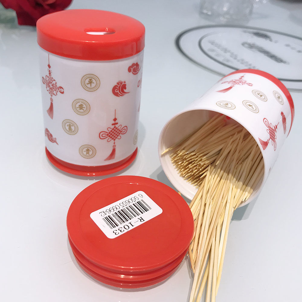 仿青花瓷中国红塑料牙签瓶家用牙签盒筒饭店抖音高档罐桶旋转式详情图10