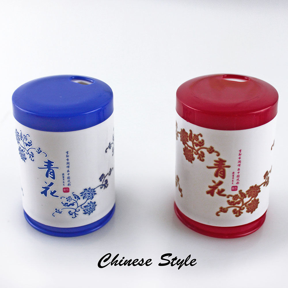 仿青花瓷中国红塑料牙签瓶家用牙签盒筒饭店抖音高档罐桶旋转式详情图2