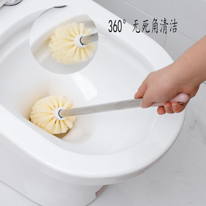 A set of long-handled wall-mounted stainless steel soft-bristled brushes with a base for cleaning hard-to-reach bathrooms, scrubbing toilets, and cleaning toilets details Picture