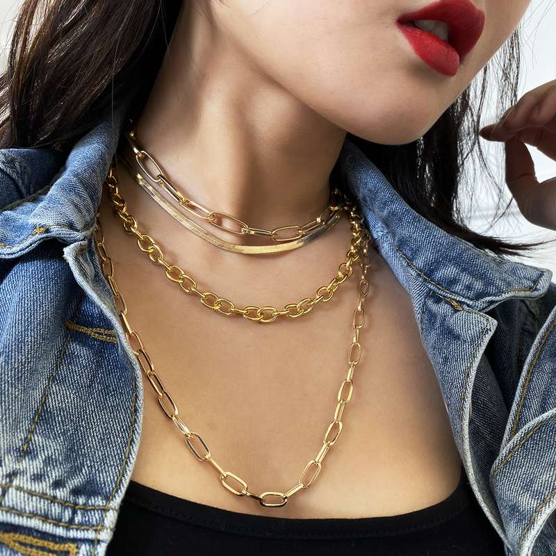 2020 New choker collarbone chain metal thick chain multi-layer necklace for women, European and American ins layered and mixed necklaces