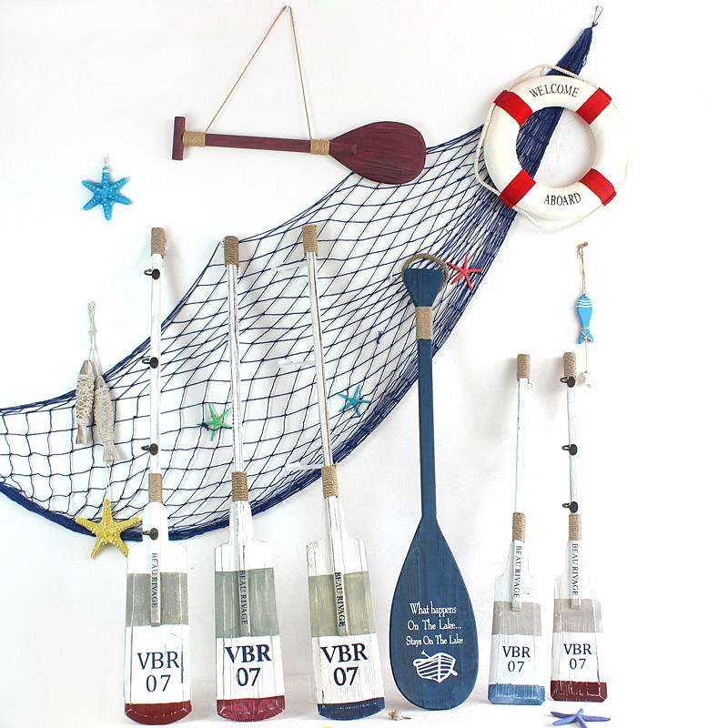 地中海风格复古创意船桨挂钩实木桨片海洋风装饰品墙面壁饰挂件图