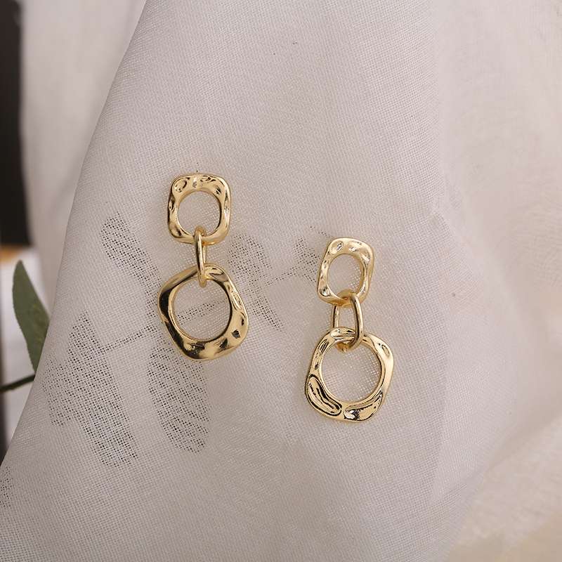 ins versatile, cold style, irregular geometric stud earrings, high-end metal cutout earrings C098 details Picture
