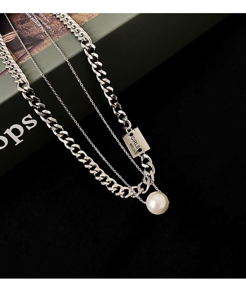 Double-layer alloy necklace in European and American style Specification image
