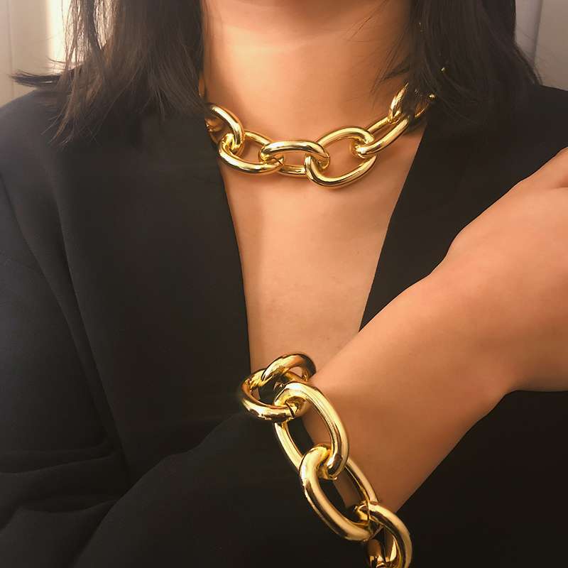 夸张金属链条项链男女 欧美街头潮hiphop潮人个性气质粗手链