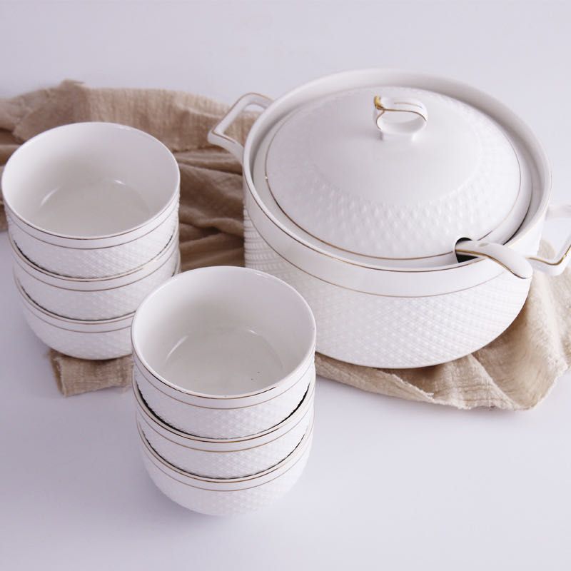 碗碟家用陶瓷碗餐具套装全套简约金边圆形碗盘碟批发创意详情图1