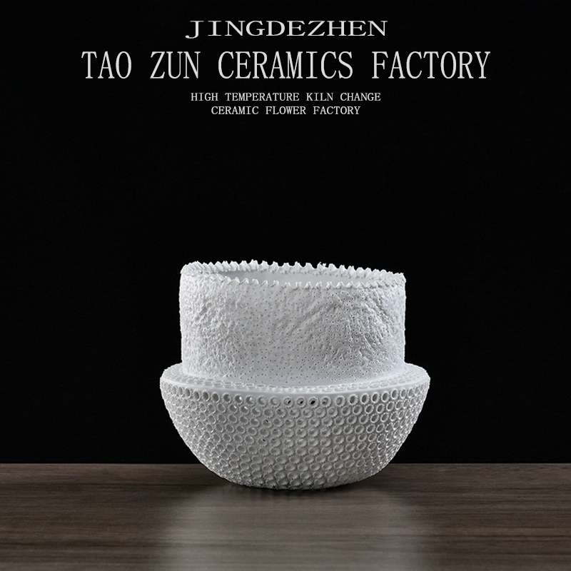 Pottery Zun Model Room Italian Minimalist Black And White Flower Decoration Exhibition Hall Vase Model Room Living Room Decoration Sales Office Soft Installation 056 details Picture