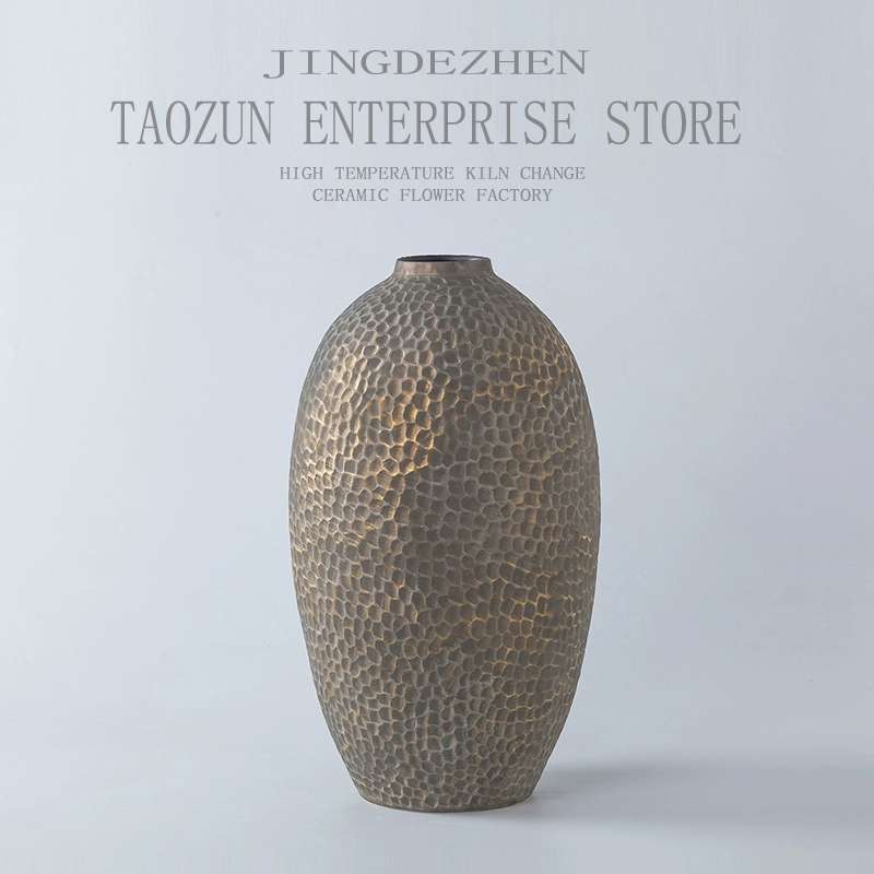 Imitation Copper Old Metal Retro Ceramic Dry Flower Big Vase Jingdezhen Pottery Pot Decoration Living Room Pot Application Scenario