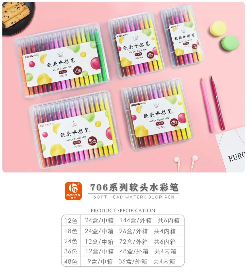 学生软头水彩笔涂写顺畅随意绘画轻松水洗色彩鲜艳水彩材质