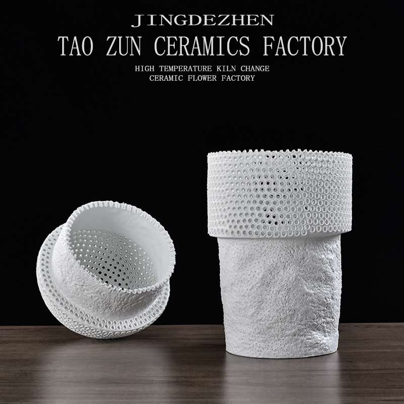 Pottery Zun Model Room Italian Minimalist Black And White Flower Decoration Exhibition Hall Vase Model Room Living Room Decoration Sales Office Soft Installation 056 undefined