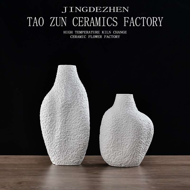European Countertop Vase Decoration Handmade Coarse Pottery Dried Flower Arrangement Pottery Pot Model Room Living Room Decoration Club Decoration