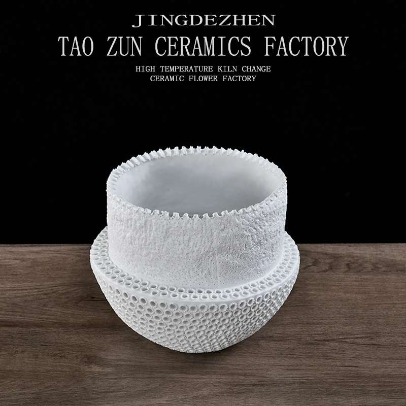 Pottery Zun Model Room Italian Minimalist Black And White Flower Decoration Exhibition Hall Vase Model Room Living Room Decoration Sales Office Soft Installation 056 undefined