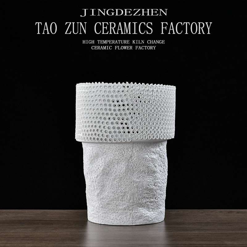 Pottery Zun Model Room Italian Minimalist Black And White Flower Decoration Exhibition Hall Vase Model Room Living Room Decoration Sales Office Soft Installation 056 Specification drawing