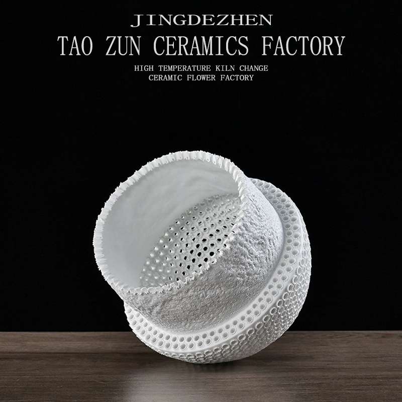 Pottery Zun Model Room Italian Minimalist Black And White Flower Decoration Exhibition Hall Vase Model Room Living Room Decoration Sales Office Soft Installation 056 Item Picture