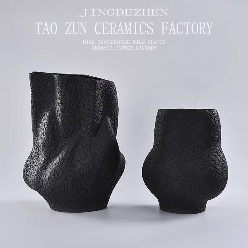 Pottery Zun New Chinese Ceramic Flower Arrangement Decoration Model Room Porch Cabinet Home Accessories Creative Tv Cabinet Dry Flower Decoration 073