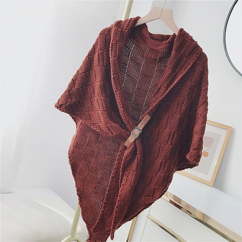 Baita nuevo pañuelo triangular hilo de punto estilo chal mujer bufanda exterior cuello multiusos con hebillas capa undefined