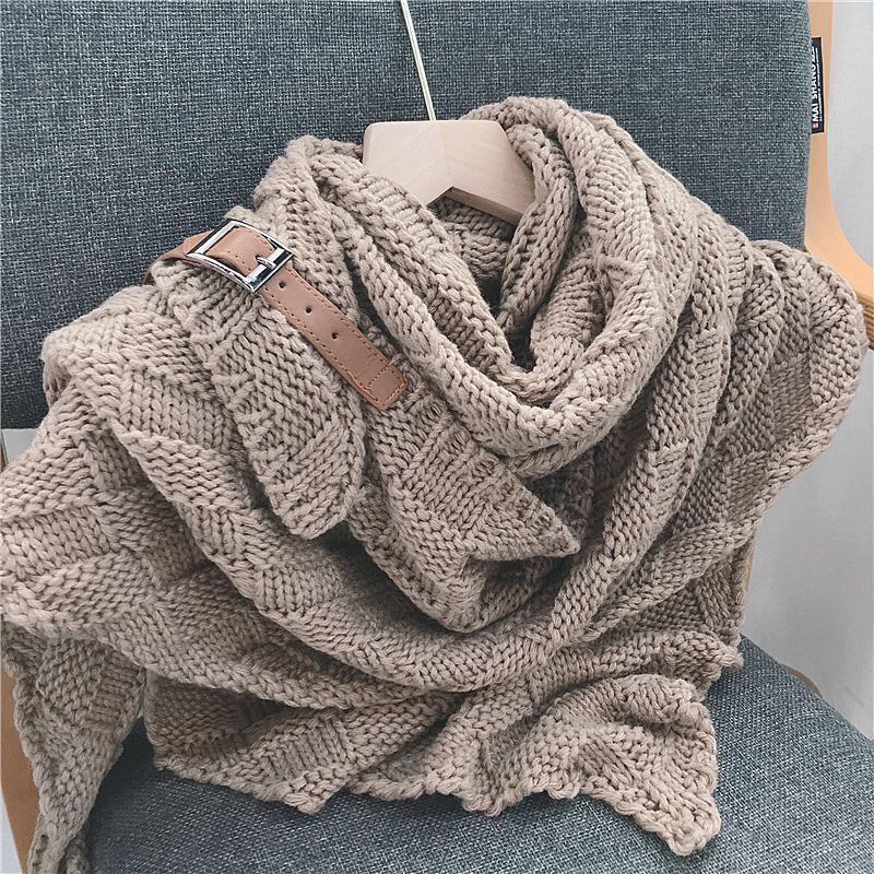 Baita nuevo pañuelo triangular hilo de punto estilo chal mujer bufanda exterior cuello multiusos con hebillas capa undefined