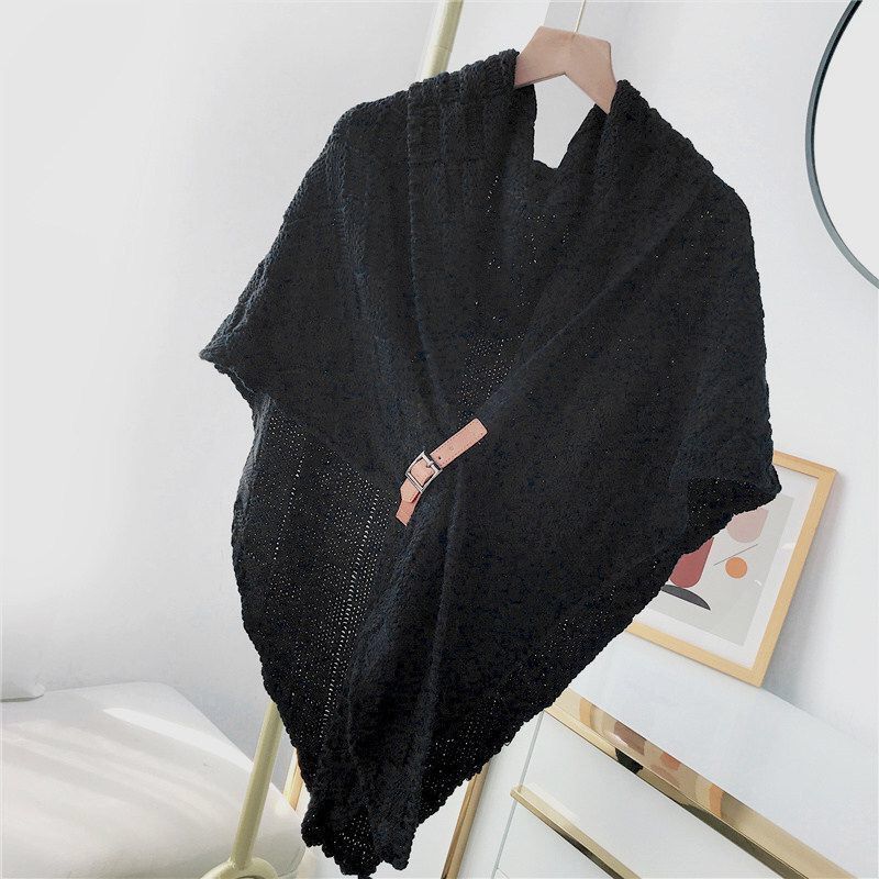 Baita nuevo pañuelo triangular hilo de punto estilo chal mujer bufanda exterior cuello multiusos con hebillas capa Item Picture