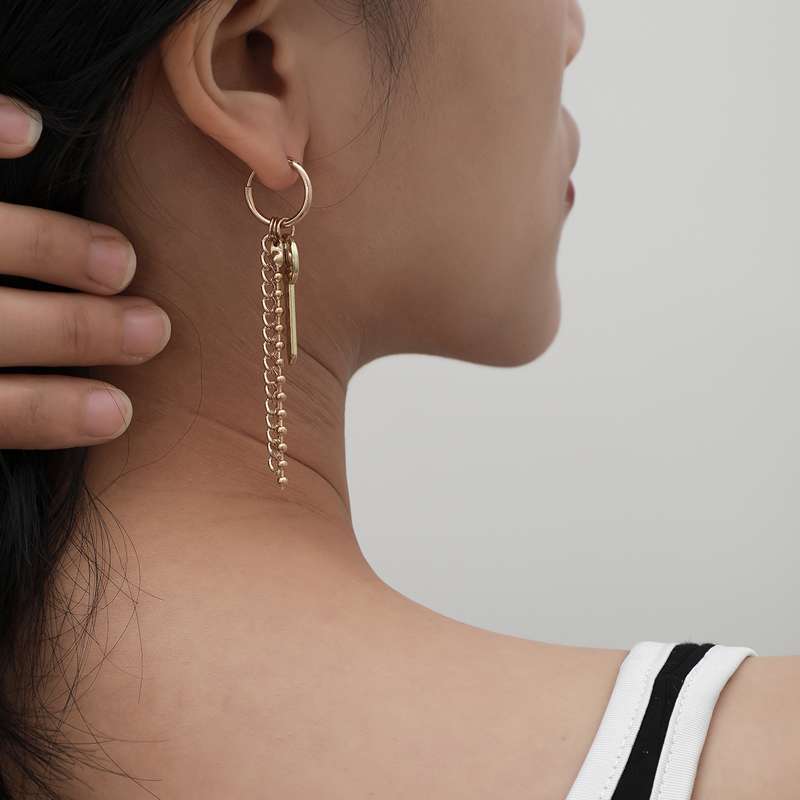 Tassel key earrings for women, dark European and American series, ins hip-hop Harajuku, rustic and cool personality, earring and stud earrings Item Picture