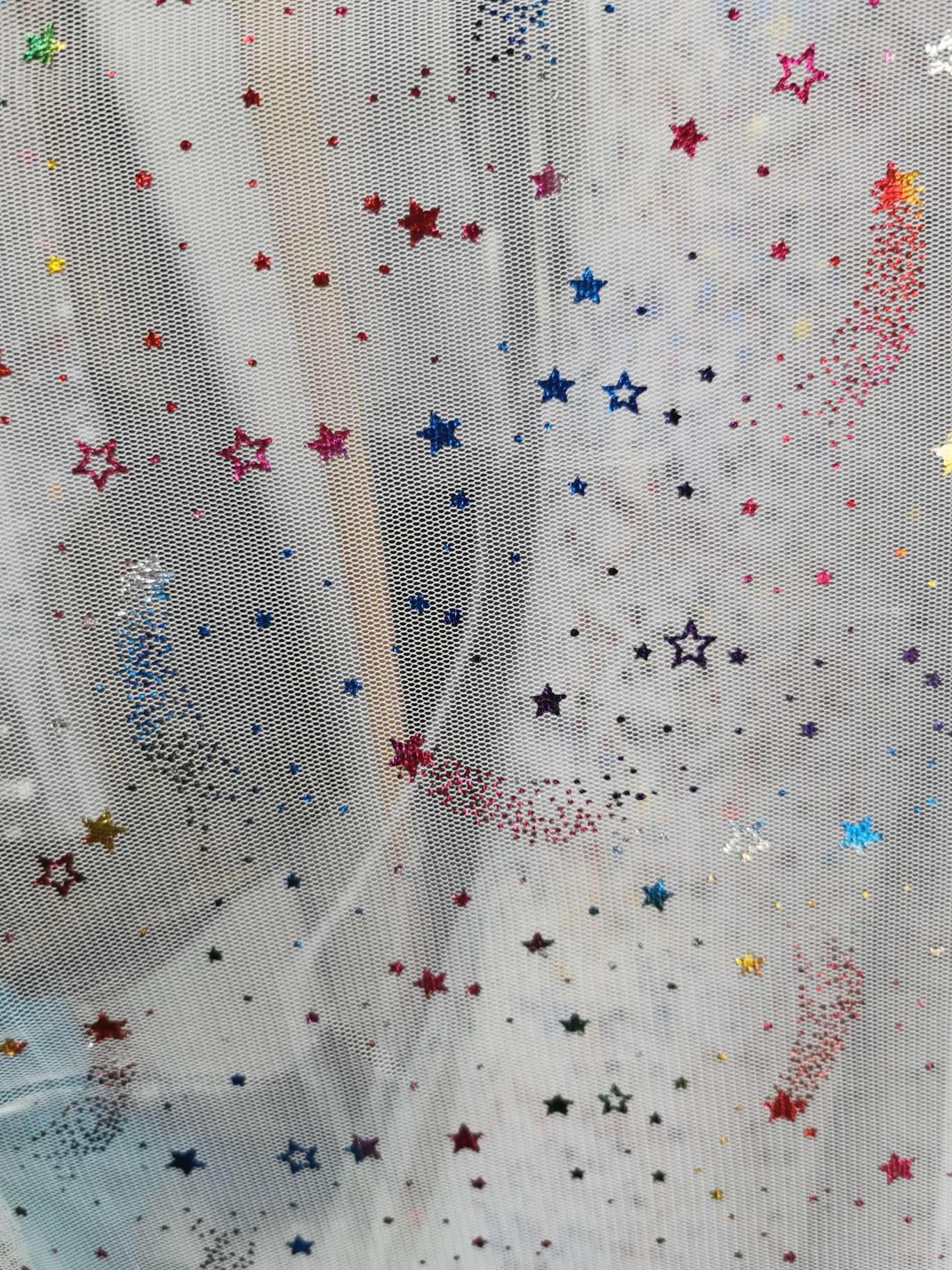 七彩烫金流星雨涤美国网，锦纶美国网，加密底布细节图