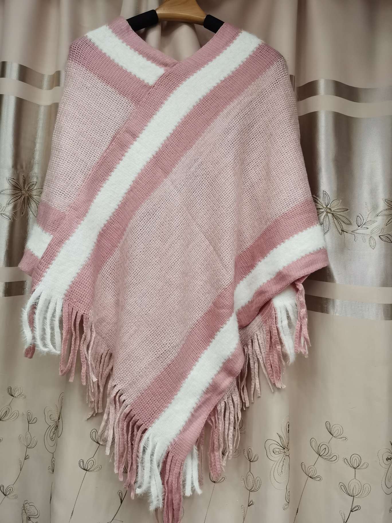Versátil punto lana cape cape primavera otoño new rainbow rayas flecos cape cape mujer detail image 1
