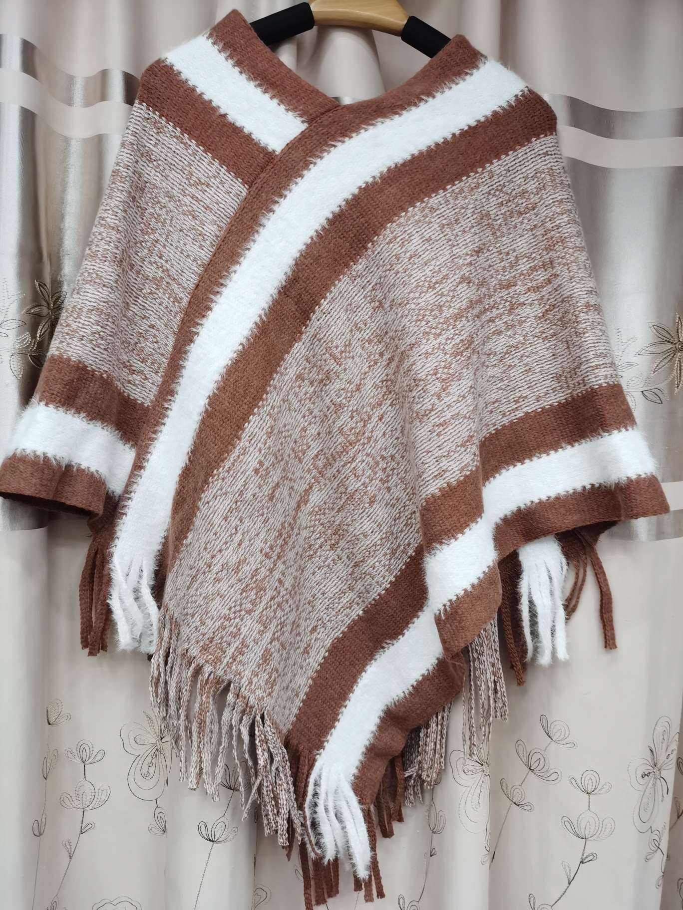 Versátil punto lana cape cape primavera otoño new rainbow rayas flecos cape cape mujer detail image 9